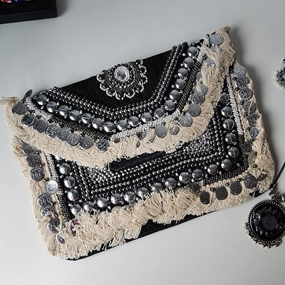 NWT Blue Boho bag coin envelope clutch embroidered hippie sling bag gift her - Picture 8 of 9